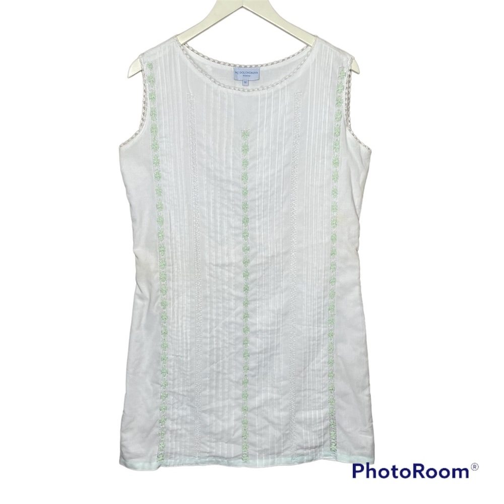 Mi Golondrina white embroidered Eyelet dress green accent medium
